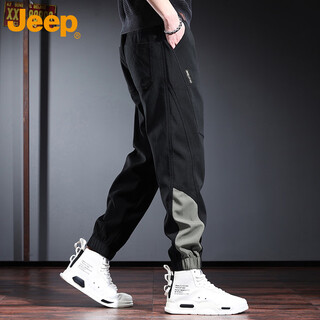 Jeep jeep overalls men's spring and autumn casual sports pants men's loose leg-tie trendy men's pants black 2xl