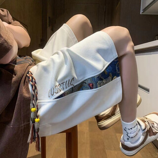 Kennedy american shorts men's new summer design niche embroidery trendy brand loose large size sports and casual pants white embroidered shorts 2xl 160cm-170cm