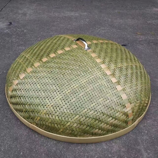 Rsrddy bamboo round dining table cover with handle, anti-fly and dust-proof bamboo basket, bamboo cover, bamboo dish cover, medium size, about 65 cm, original bamboo style