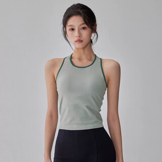 Bright dipped yoga bra with chest pads, fashionable contrasting color sleeveless sports top, professional pilates running fitness vest, jade gray m