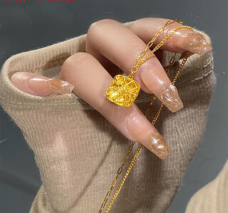 Domen old phoenix gold 9999 pure gold brushed small sugar cube pendant gold flash necklace pure gold fashion clavicle chain 0