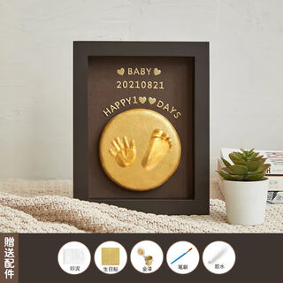 Shantou lincun full-month baby hand and foot prints in clay lanugo commemorative 100-day hand prints and footprints commemorative photo frame baby newborn hand and footprints classic 8-inch walnut vertical style - free fetal hair umbilical cord bottle