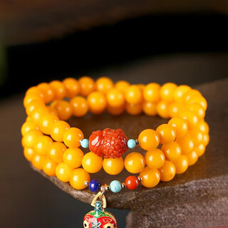 Dan pei luxury high-end beeswax bracelet for women, yellow honey, multi-circle bracelet, amber southern red buddha head round beads 7mm yellow honey beads about 7mm
