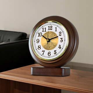 Compas european retro silent table clock living room american wooden pendulum clock desktop clock 2025 new high-end ornament sit clock small - wooden base model - silent movement