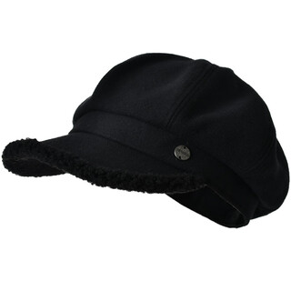 Kenmont cashmere cloud octagonal beret women's autumn and winter large head circumference woolen warm plush duck bill painter's hat hepburn black m suitable for head circumference_(55-58c)