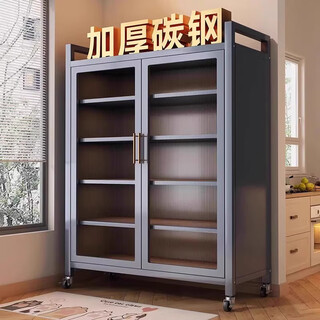 Double household steel balcony storage cabinet waterproof and sunscreen sundry wardrobe floor-standing multi-layer storage rack iron storage cabinet gray storage cabinet 2025 hot model - extra thick reinforcement 6 layers length 100*depth 42*height 185cm-free wheel