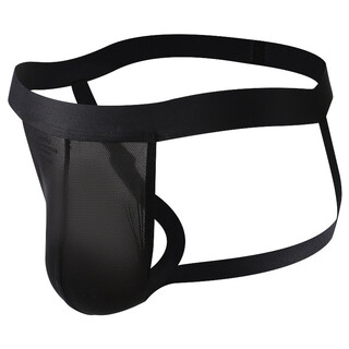 Big bag men's double underwear ice mesh mesh sexy transparent thong t pants u protruding buttocks shorts shorts black xxl