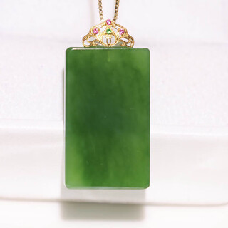 Youshu mother's day hotan pendant for women, spinach green jasper wushi brand inlaid with 18k gold earrings for mother. spinach green jasper wushi brand inlaid with 18k gold pendant 15*