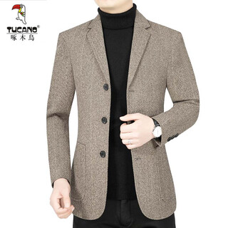 Woodpecker (tucano) woolen wool suit men's 2025 spring and autumn new casual suit men's woolen jacket three-button single western top brown zg8230 high-end fabric contains m 170