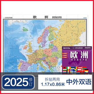 2025新版修订 欧洲地图 中东非洲南美洲贴图 意大利法国高清彩印纸质折叠图大字版 墙贴贴图墙画装饰（折挂两用 中外文对照 大字易读 885mm*1170mm)世界热点国家地图 中国地图出版社 欧洲