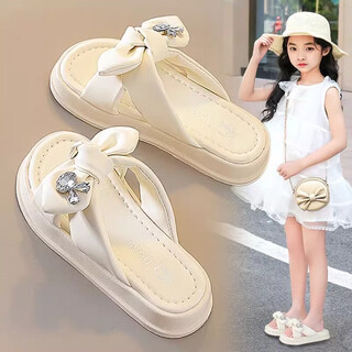 Lingli children's slippers girls summer style 2025 new big children's fashion outer beach shoes soft sole non-slip girls' slippers 9989 white 28
