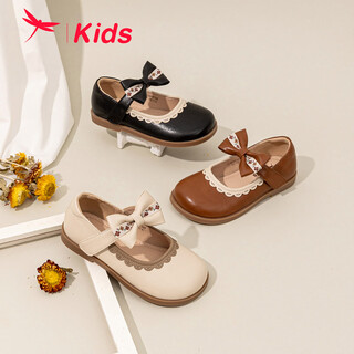 红蜻蜓女童鞋秋季儿童森系复古皮鞋可爱软底公主单鞋Q41BPPF376米色26