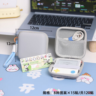 Ywzr portable pu waterproof storage bag suitable for baicizhan max word machine storage box large capacity with mesh pocket to hold data cable multi-purpose leather cushioning anti-fall portable gray box + blue lanyard + panda sticky notes