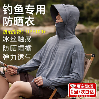 Fishing sun protection clothing men's ice silk summer high pull ultra-thin full sun protection outdoor breathable quick-drying fishing breathable clothing men's fishing special xxl code