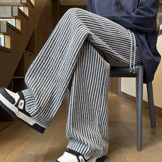 Kuraishi kazuki vertical striped casual pants men's autumn new lazy style loose sports pants american fashion brand straight pants black and white l