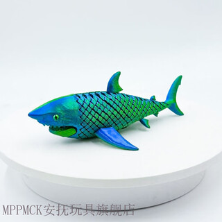 MPPMCK3D打印玩具彩虹鲨鱼雕像可动关节通用6岁以上仿真动物模型环保PLA 大鲨镭射绿 20cm