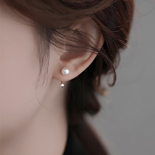 Qi xiaomi s999 sterling silver freshwater pearl earrings for women with pierced ears, pure silver earrings, simple back-hanging earrings, anti-lost design, a pair of pearl earrings, 999 pure silver
