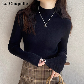 La chapelle half turtleneck sweater for women in fall and winter, slim-fitting high-end base layer with wool long-sleeved top, black, one size fits all
