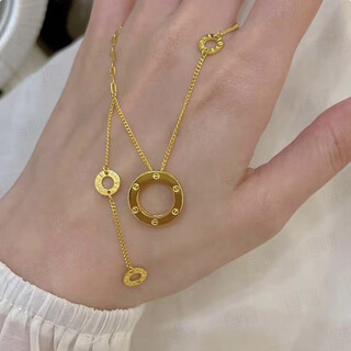 Libiao gold-wrapped silver cake necklace pendant exquisite clavicle chain niche light luxury round cake chinese style fashionable