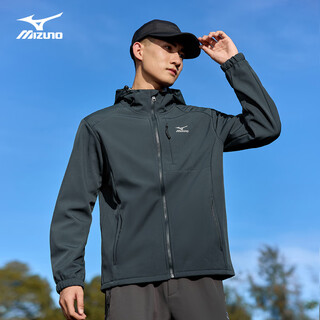 Mizuno outdoor soft shell jacket men's velvet hooded mountaineering casual windproof and waterproof versatile top jacket dark gray l