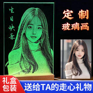 康聚如【锤子画定制】玻璃画照片表白生日礼物送女生女友老婆纪念日礼品 热卖小号【15x20cm】发光底座+礼盒