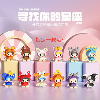 Yuan ethnic children's cartoon twelve constellations small particle assembled building blocks ornaments mini model toys holiday gifts 12 constellations - designated one