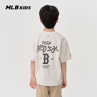 Mlb children's official boys and girls street fashion eye-catching printed pattern round neck sun protection cool t-shirt 25 spring and summer new style floral gray milky white 160 cm