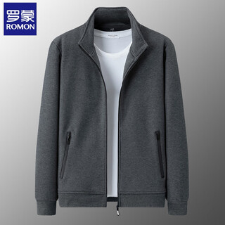 Romon jacket men's spring and autumn young and middle-aged solid color loose cardigan stand collar sweatshirt dad running sports men's gray spring and autumn thin section xl / recommended 115-130 jin jin equals 0.5 kg