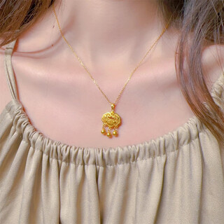 Feng feili new chinese style 18k gold-plated peace lock necklace women's 2025 light luxury versatile chain lucky bag peace lock necklace