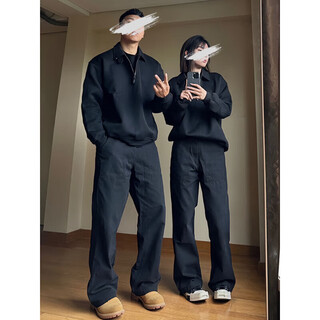 Black box white and black american high street pants men's autumn trendy casual pants cleanfit straight drape logging overalls chfs-s6015 black xl