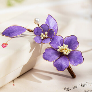 He jiagong purple ancient style headwear intangible velvet flower soft hairpin new chinese style cheongsam hairpin high-end national style matte blue velvet flower soft hairpin