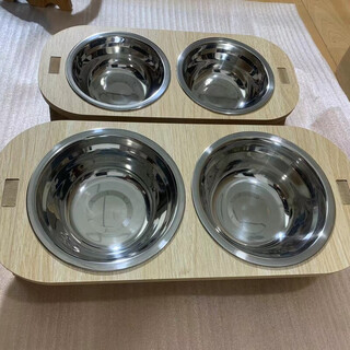 Junkiss cat bowl that cannot be knocked over, large capacity, extra large neck protection, anti-black chin kitten water bowl, stainless steel cat double bowl cat food basin, white birch color, large size - double bowl - food grade stainless steel basin - dry rice and drinking water