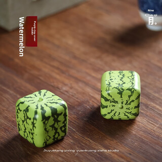 Fantasy handmade clay painting yixing purple sand square watermelon tea pot lid holder lid bowl ornament lid set kung fu tea set with certificate purple sand watermelon