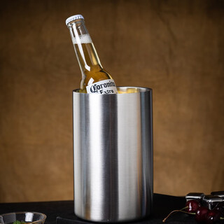 Ai style thickened stainless steel double-layer ice bucket champagne red wine beer thermal insulation ice bucket for ktv bar 11.9*19 1.6l double-layer ice bucket 1