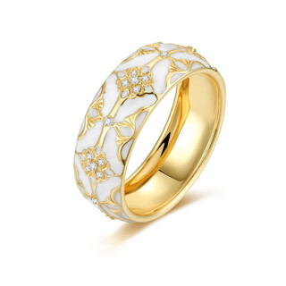 Quamer enamel series 18k gold-plated rings for men and women, personalized inlaid with zircon, european style pattern carving, personalized light white enamel ring-us no. 6