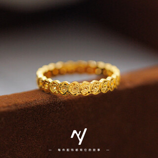 Oidsg old phoenix 9995g gold color sand gold 999 broken ice copper coin ring for men and women light luxury hollow coin ring element broken ice copper coin ring no. 8