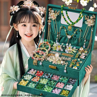 Beimuxing children's antique beaded gift box toys girls birthday gifts hair accessories glazed handmade diy play house toys