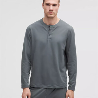 Lululemon men's t-shirt soft jersey 25 new solid color soft and comfortable quick-drying sweat-wicking sports long-sleeved men's henry shirt haze gray oil gray xs