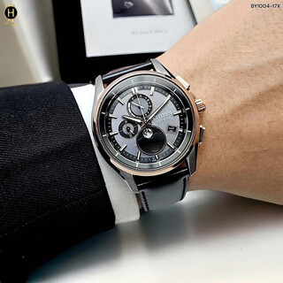 Citizen men's watch atessa series business casual day display stainless steel moon phase light kinetic energy watch by1004-17x belt black plate