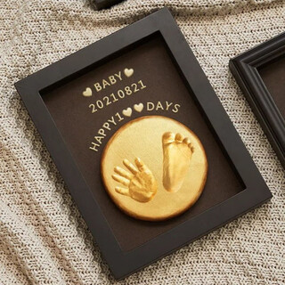 Shantou lincun full-month baby hand and foot prints in clay lanugo commemorative 100-day hand prints and footprints commemorative photo frame baby newborn hand and footprints classic 8-inch walnut horizontal style - free lanugo umbilical cord bottle