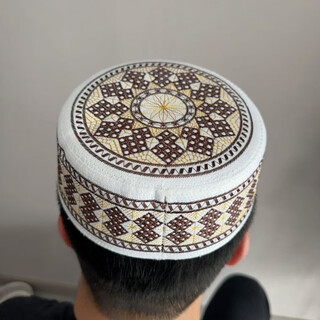 Gisailun hui men's hat worshiping men's boutique embroidered ethnic minority xinjiang hat flat top embroidered centimeter brown color 58