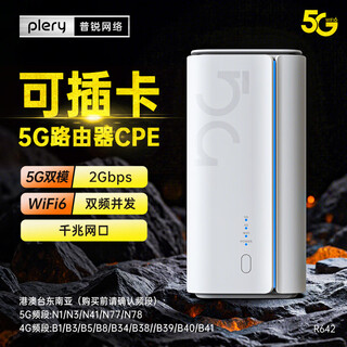 PLERY普锐R642 全网通5G CPE 千兆移动路由器 可插卡SIM上网5G/4G 无线wifi6 5GNR载波聚合【2025新品】 5G插卡版【港澳台东南亚，买前请确认频段】