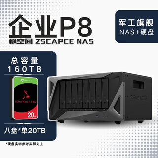极空间NAS企业网络存储器智能硬盘主机升级版P8私有云硬盘企业云存储服务器 【八盘 20TB*8】希捷酷狼硬盘+P8版