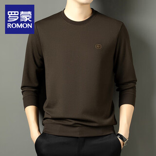 Romon pure cotton 100 new style round neck long-sleeved t-shirt men's autumn and winter sweatshirt pullover casual supple anti-wrinkle top bottoming shirt brown spring and autumn style regular m (recommended 90-110jin jin equals 0.5 kg)