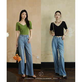 Lu qingyi original sweet and green knitted short-sleeved t-shirt women's summer unique and chic slim-fit camisole black t-shirt m