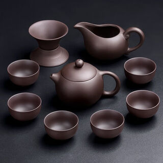 Meikejie's new purple sand tea set, a complete set of light luxury tea trays and teapots, simple household teacups, kung fu living room, purple sand teapot set of 6 cups