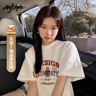 Mj style pure cotton short-sleeved t-shirt for men and women 2025 summer loose casual versatile american retro style hot girl half-sleeved top