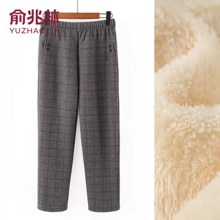 Yu zhaolin's mother's velvet trousers for middle-aged and elderly women, thickened cotton trousers, grandma's style, winter outerwear, extra fat, warm pants, gray plaid - lambswool 3xl (recommended 110-125 jin jin equals 0.5 kg)