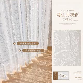 Risha xingshu curtain gauze curtain yue zhiying curtain french gauze curtain light-proof bedroom living room balcony internet celebrity high-end 2025 yue zhiying - xishuang white + roman pole + bracket applicable wall width 1.1-1.6m curtain height 1.8m double
