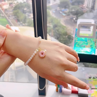 Vzzs bag golden necklace for women gold enamel peach heart donut pendant light luxury niche gift for girlfriend donut + pearl bracelet